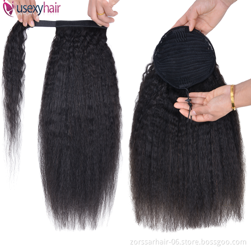 Wrap Around Drawstring 10A Raw Vigin Hair Ponytaili Extensions For Black Women 100% Brazilian Remy Human Hair Ponytails